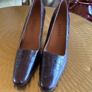 Lauren Ralph Lauren Croc-Embossed Heels in Rich Brown